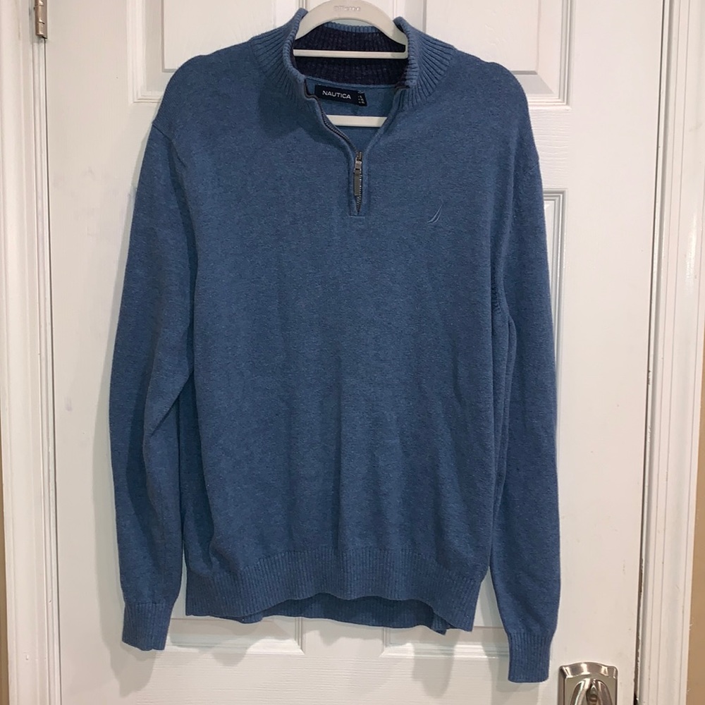 Nautica Mens 1/4 Zip Blue Sweater Size XL - EUC